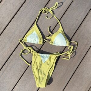 PacSun Light Green + Blue Triangle Tie Bikini Set